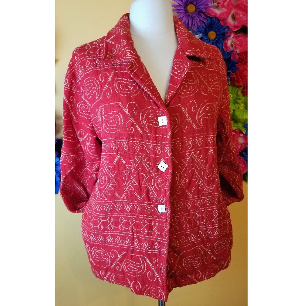 Coldwater Creek Red Boho Embroidered Tapestry Jacket Cottagecore Southwestern M